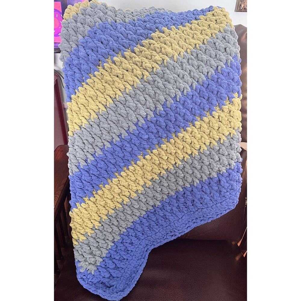 Handmade Thick and Soft Crochet Blanket, Blue and Green